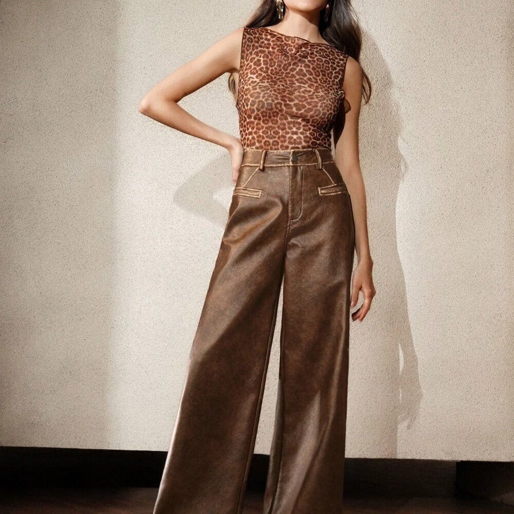 Chocolate Brown Boho Women's Distressed Wash Pocket Pants - Picture 4 of 6